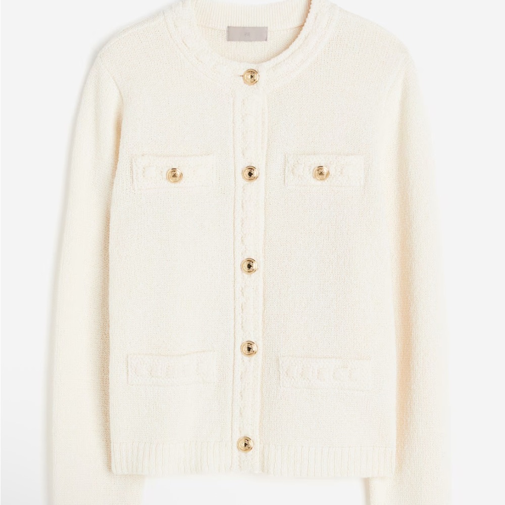 H&M Off-White Boucle Knit Cardigan Large EUC - Picture 3 of 4